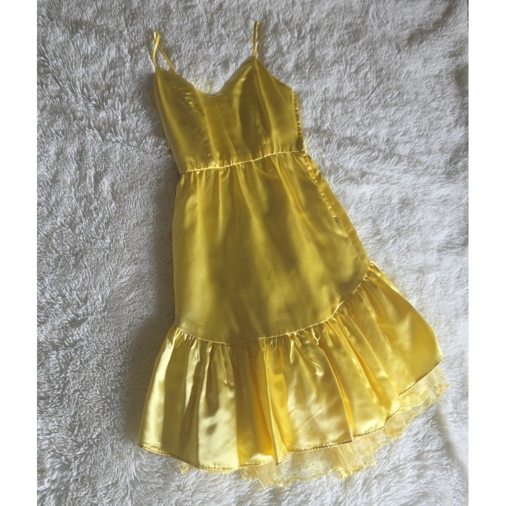 Vintage An Original by Hazel Hammer 80's Prom Satin & Lace Yellow Dress- S - Picture 2 of 12